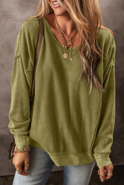 Round Neck Dropped Shoulder Sweatshirt - Charming Charlie