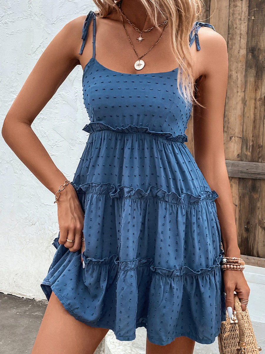 A-Line Spaghetti Straps Tiered Chiffon Dress Flamingo