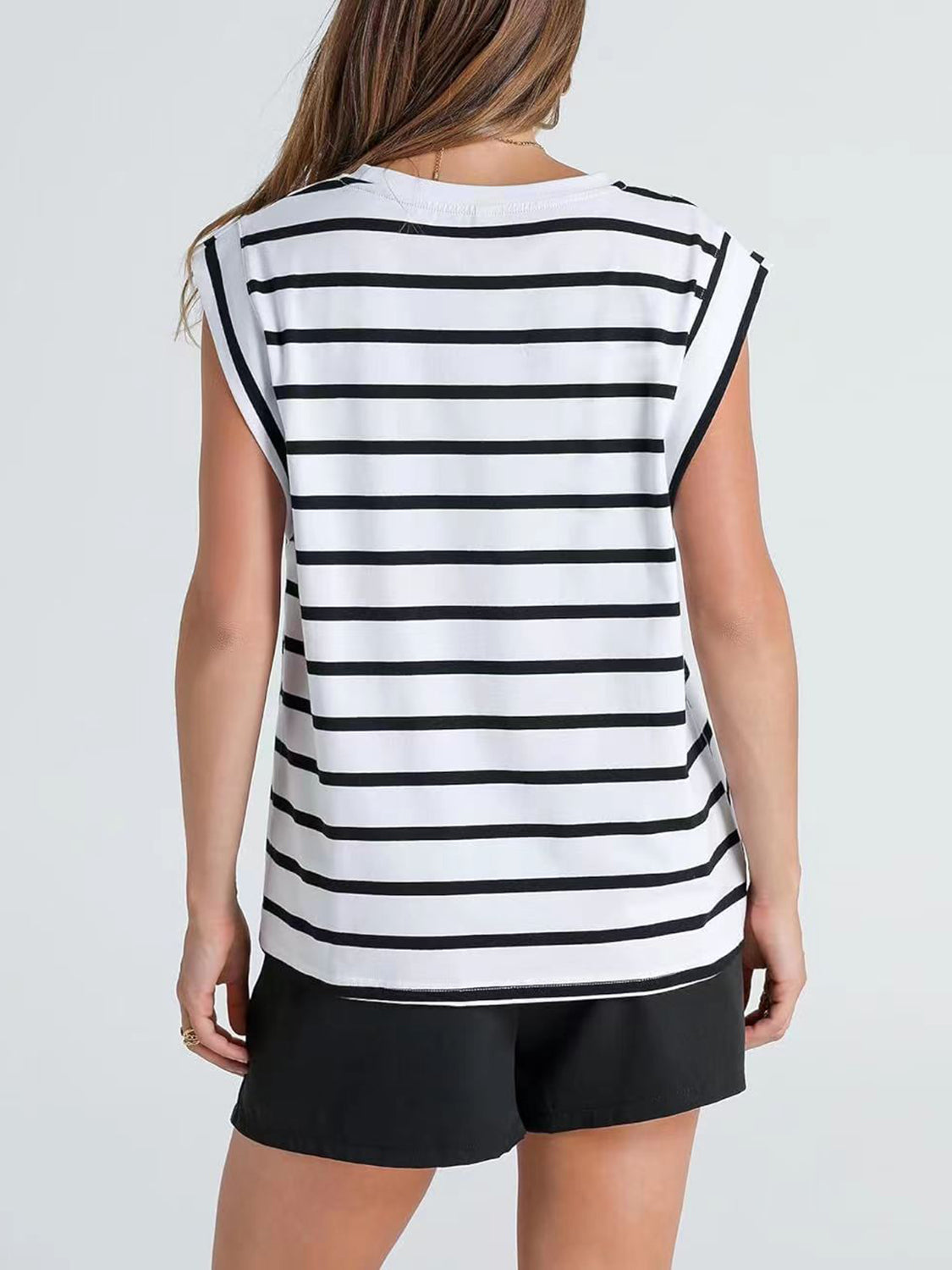 Striped Round Neck Cap Sleeve T-Shirt - Charming Charlie