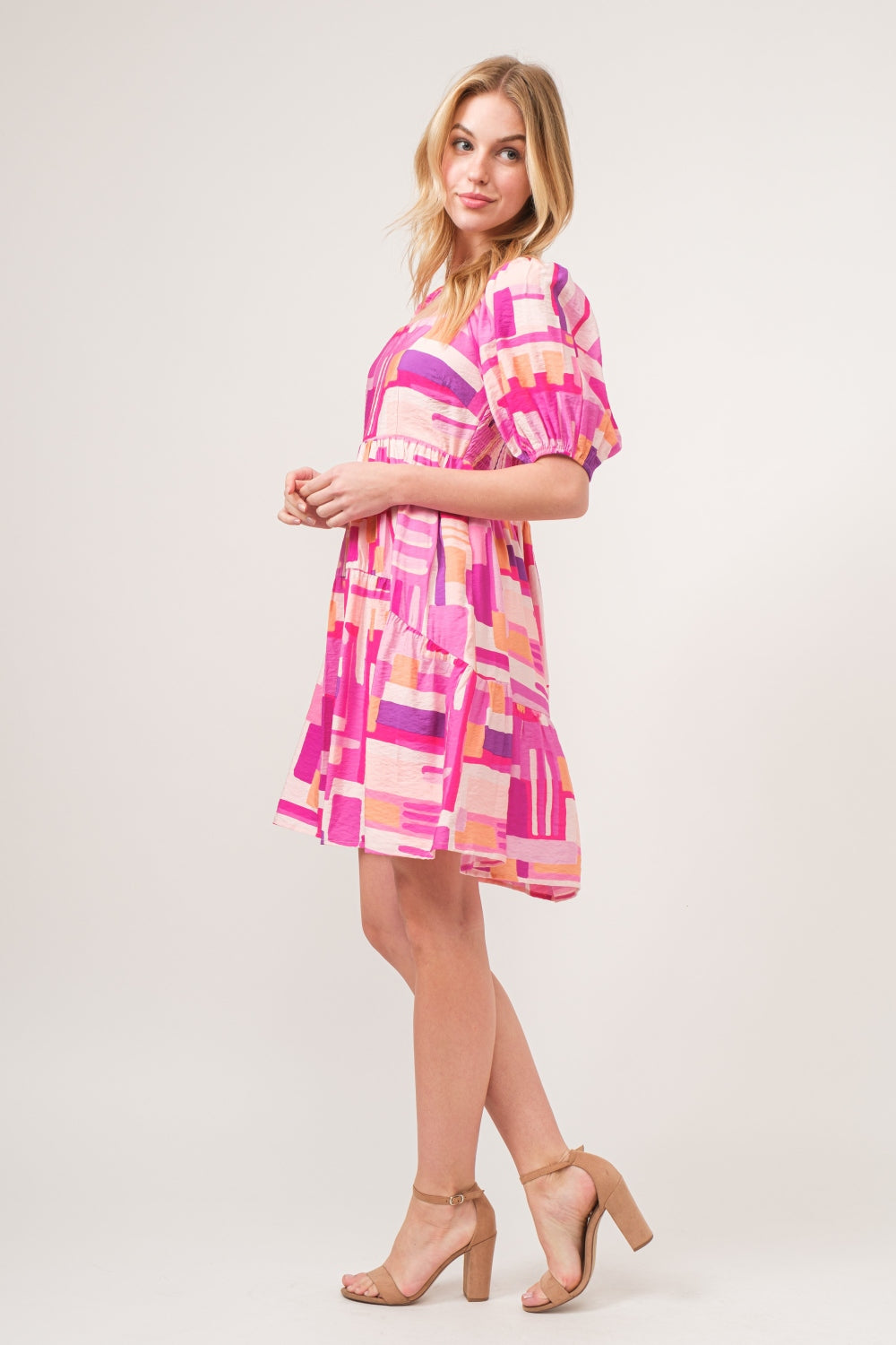 And The Why Color Block Puff Sleeve Dress - Charming Charlie