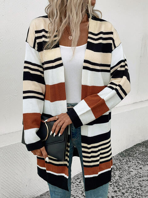 Striped Open Front Drop Shoulder Cardigan - Charming Charlie