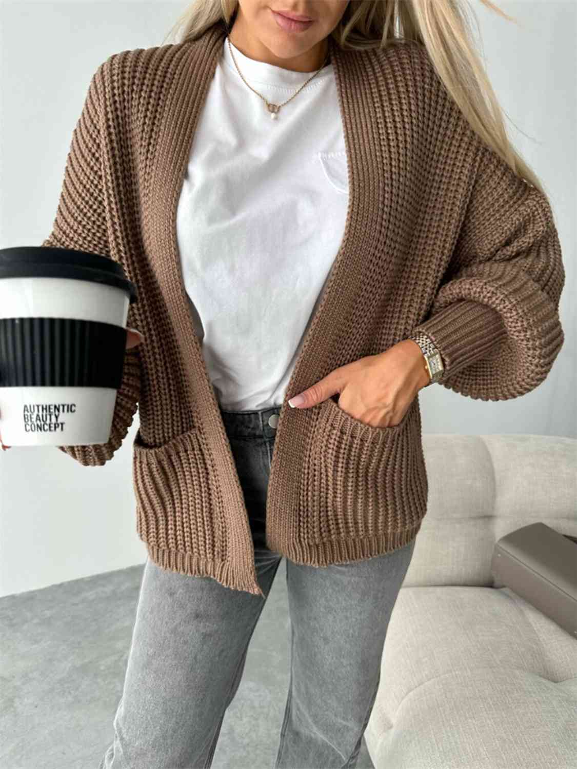 Open Front Dropped Shoulder Cardigan - Charming Charlie