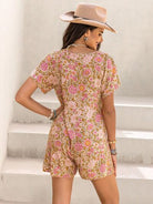 Tied Printed Short Sleeve Romper - Charming Charlie