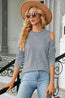 Decorative Button Round Neck Cold Shoulder T-Shirt