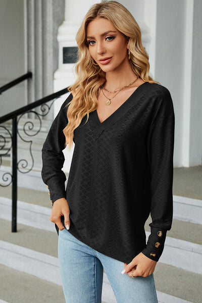 V-Neck Lantern Sleeve T-Shirt - Charming Charlie