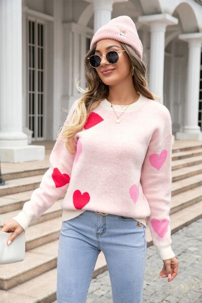 Heart Round Neck Droppped Shoulder Sweater – Charming Charlie