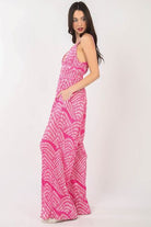 VERY J Printed Pleated Sleeveless Wide Leg Jumpsuit - Charming Charlie