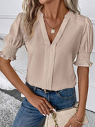 Notched Short Sleeve Blouse - Charming Charlie