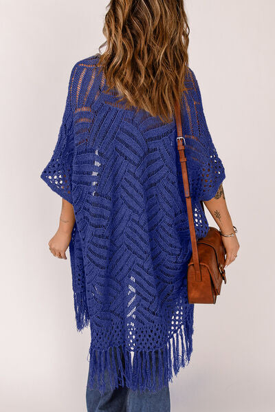 Openwork Open Front Cardigan with Fringes - Charming Charlie