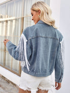 Tassel Button Up Dropped Shoulder Denim Jacket - Charming Charlie