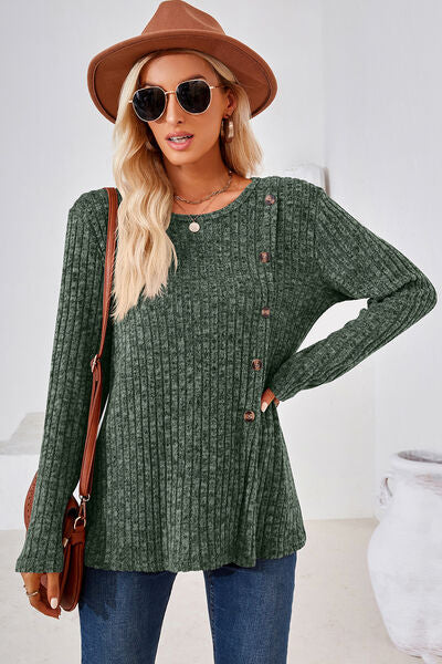 Round Neck Long Sleeve T-Shirt - Charming Charlie