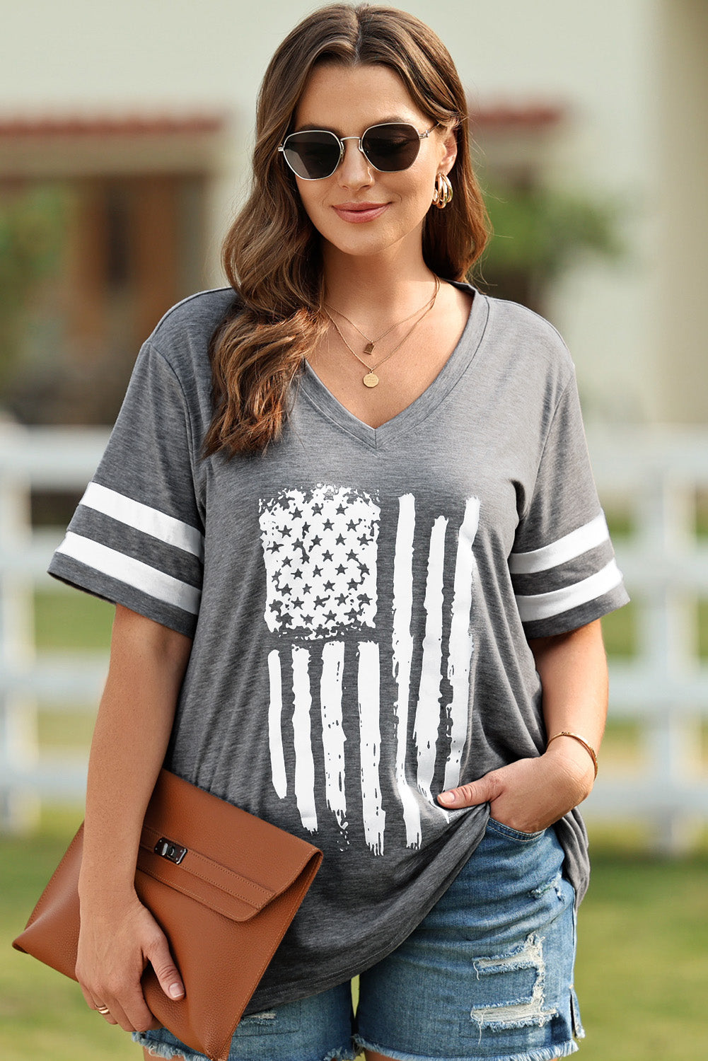 Plus Size US Flag Graphic V-Neck Tee - Charming Charlie