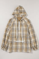 Drawstring Plaid Half Zip Raglan Sleeve Hoodie - Charming Charlie