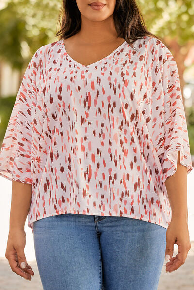 Plus Size Printed V-Neck Blouse - Charming Charlie