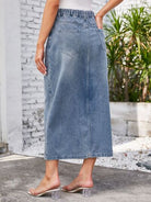 Slit Midi Denim Skirt with Pockets - Charming Charlie