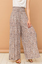 And The Why Printed Smocked Waist Slit Wide Leg Pants - Charming Charlie