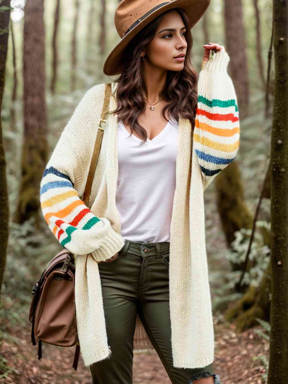 Striped Open Front Long Sleeve Cardigan - Charming Charlie