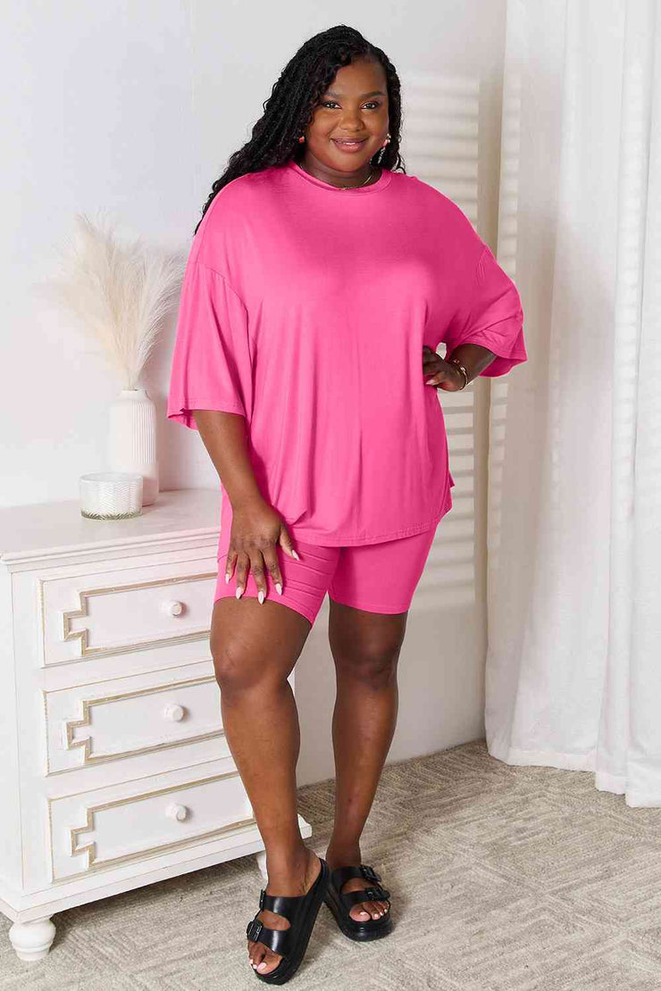 Basic Bae Full Size Soft Rayon Three-Quarter Sleeve Top and Shorts Set ...