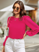 Round Neck Long Sleeve Blouse - Charming Charlie