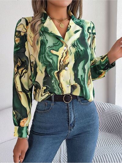 Printed Button Up Long Sleeve Shirt - Charming Charlie
