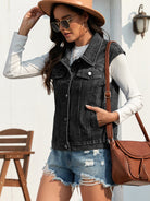 Collared Neck Sleeveless Denim Jacket - Charming Charlie