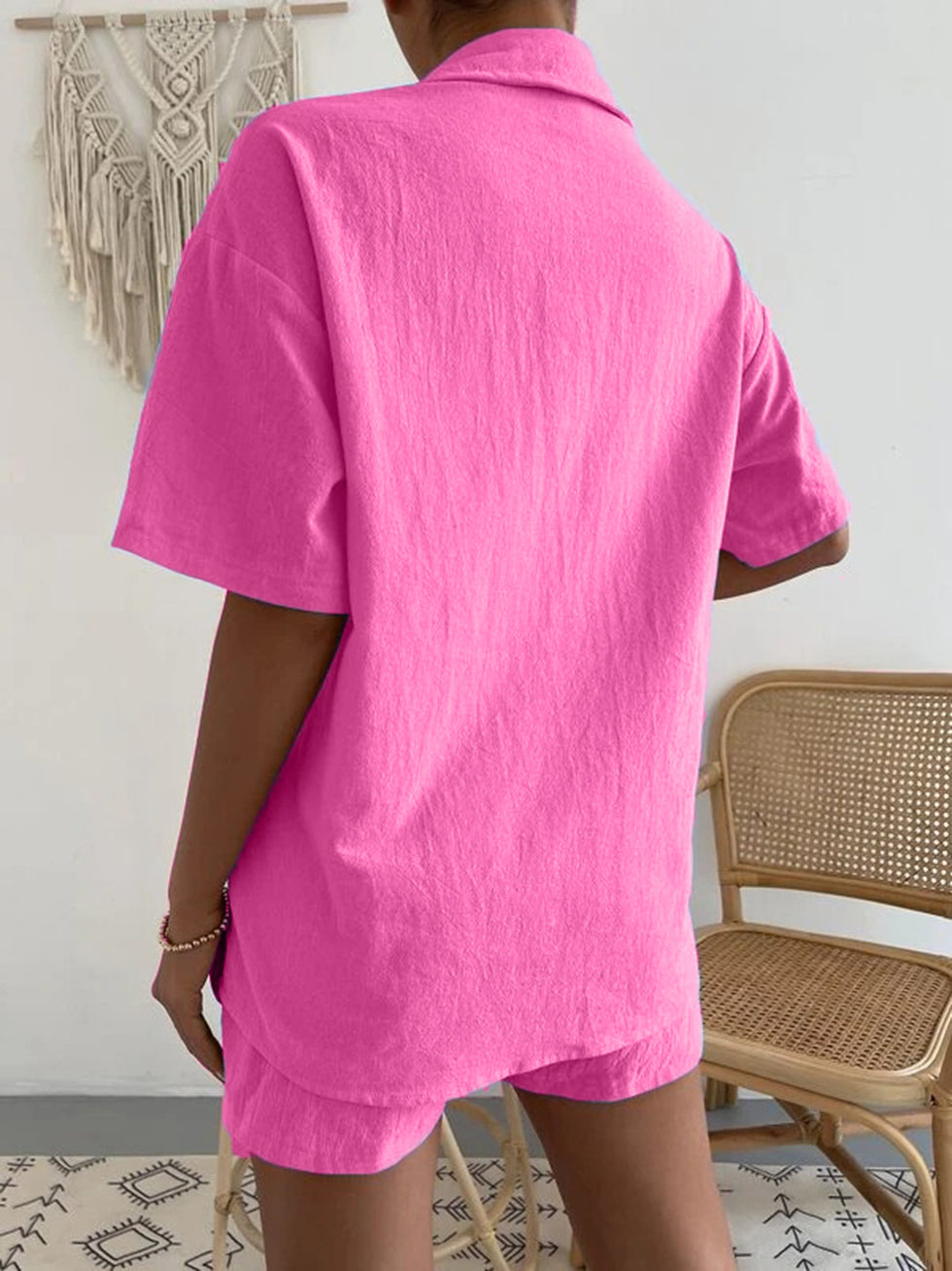 Printed Button Up Shirt and Shorts Set main image 0