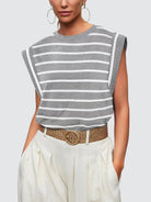 Striped Round Neck Cap Sleeve T-Shirt - Charming Charlie