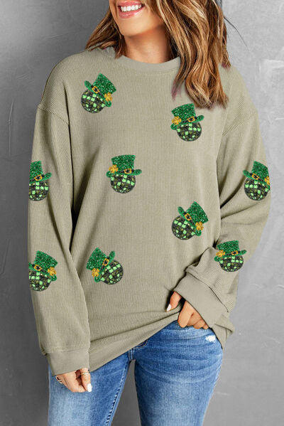 Sequin Round Neck Dropped Shoulder Sweatshirt - Charming Charlie