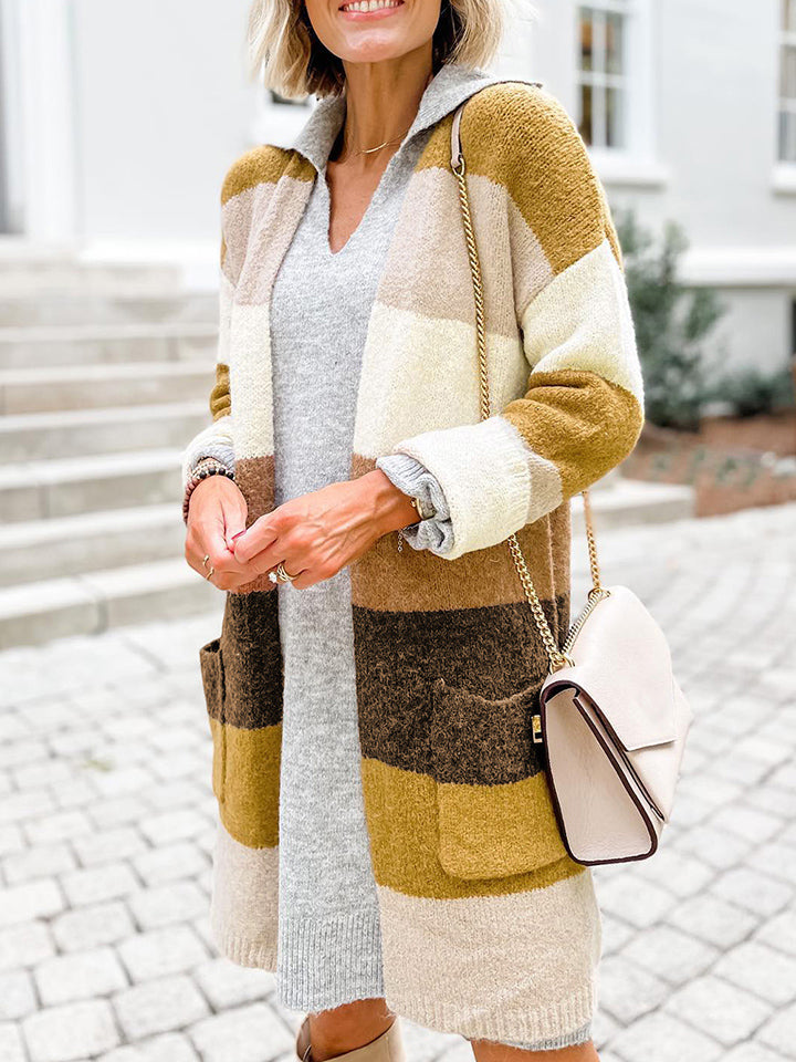 Color block long top cardigan