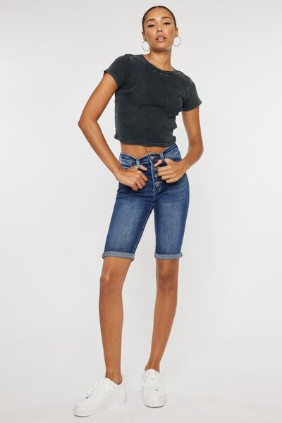 Kancan Full Size Cat's Whiskers Button Fly Denim Shorts - Charming Charlie