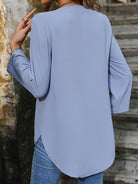 Notched Roll-Tab Sleeve Blouse - Charming Charlie