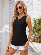 Eyelet Decorative Button V-Neck Tank - Charming Charlie