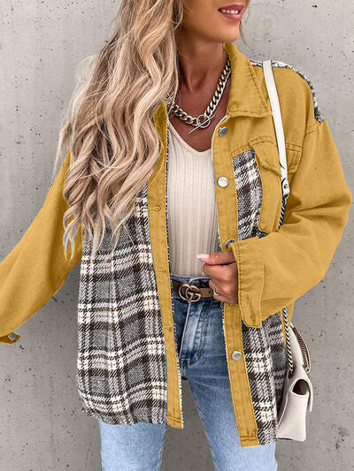 Plaid Button Up Dropped Shoulder Jacket - Charming Charlie