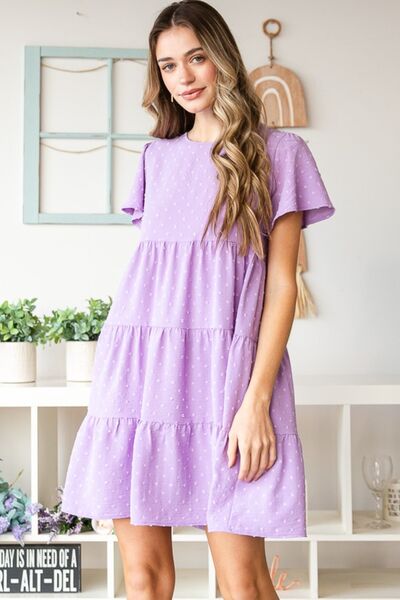 Heimish Full Size Swiss Dot Short Sleeve Tiered Dress - Charming Charlie
