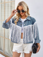 Tassel Button Up Dropped Shoulder Denim Jacket - Charming Charlie