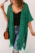 Openwork Open Front Cardigan with Fringes - Charming Charlie