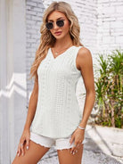 Eyelet Decorative Button V-Neck Tank - Charming Charlie