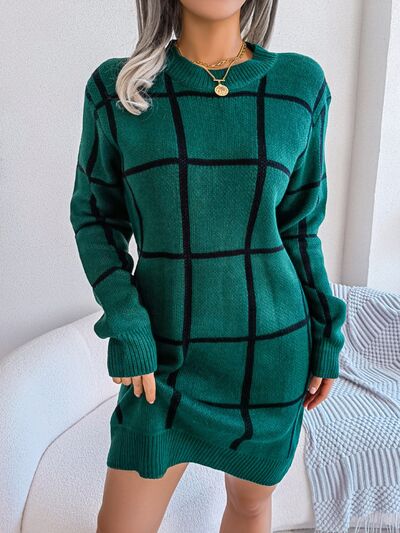 Plaid Round Neck Dropped Shoulder Sweater Dress – Charming Charlie Plaid Round Neck Dropped Shoulder Sweater Dress – Charming Charlie