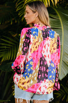 Printed Notched Long Sleeve Blouse - Charming Charlie