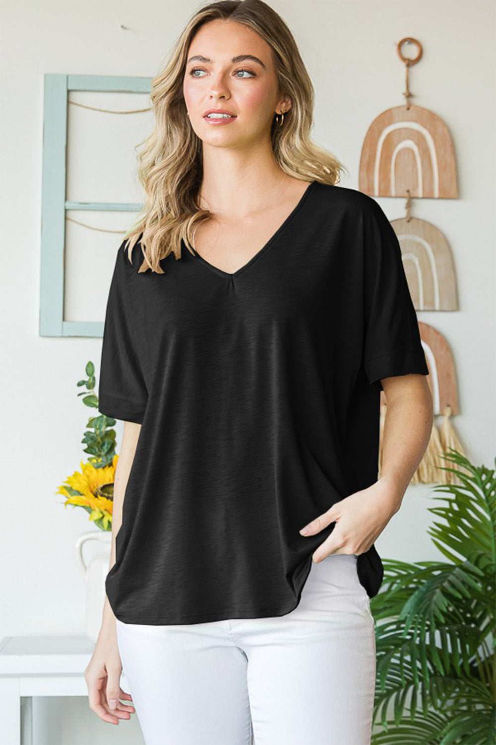 Heimish Full Size V-Neck Short Sleeve T-Shirt - Charming Charlie