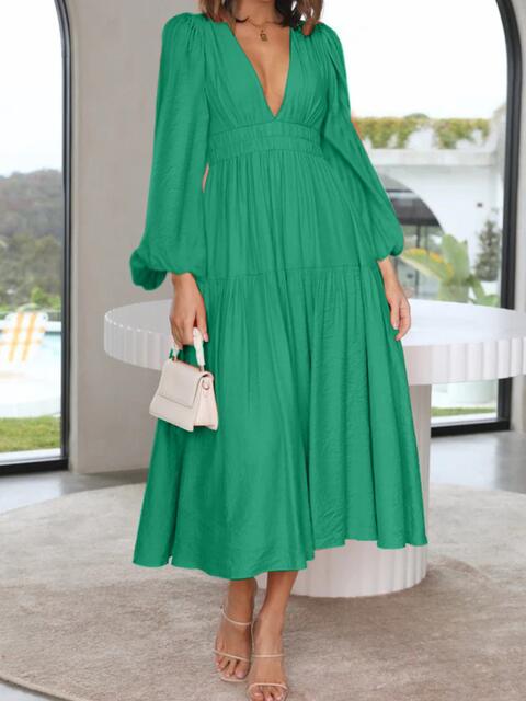 Deep V-Neck Balloon Sleeve Plain Maxi Dress Charming Charlie Deep V-Neck Balloon Sleeve Plain Maxi Dress Charming Charlie
