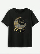 Moon Graphic Round Neck Short Sleeve T-Shirt - Charming Charlie