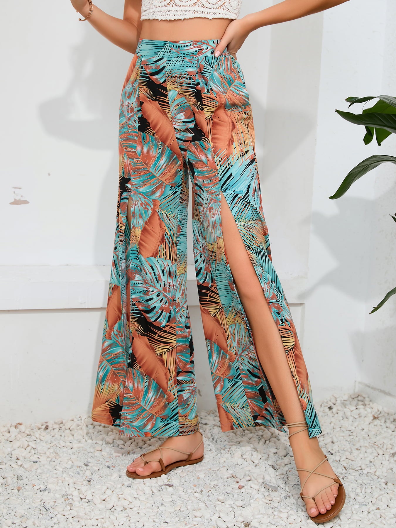 Printed Split Wide Leg Long Pants – Charming Charlie