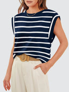 Striped Round Neck Cap Sleeve T-Shirt - Charming Charlie