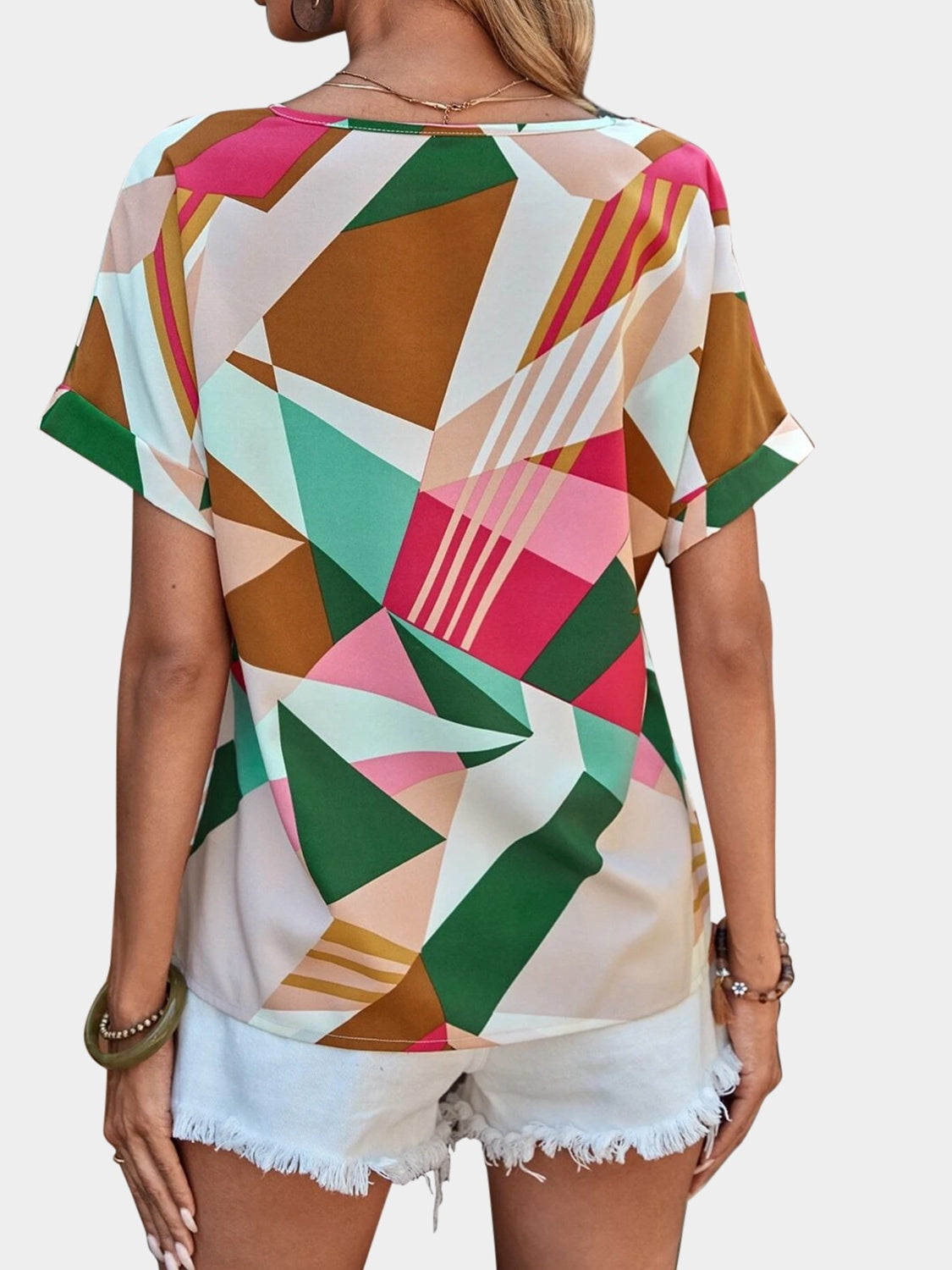 Printed V-Neck Short Sleeve Blouse - Charming Charlie
