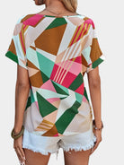 Printed V-Neck Short Sleeve Blouse - Charming Charlie