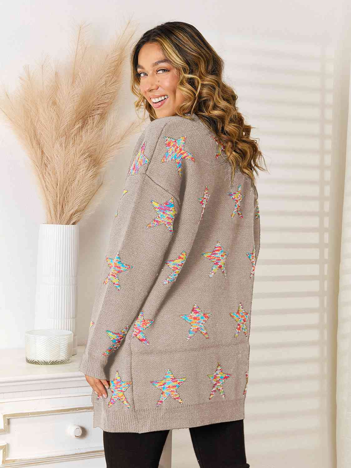Star Pattern Open Front Cardigan with Pockets – Charming Charlie
