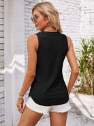 Eyelet Decorative Button V-Neck Tank - Charming Charlie