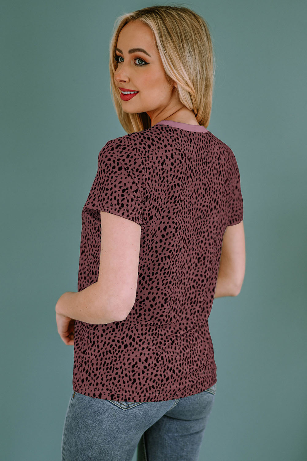 Animal Print Round Neck Short Sleeve T-Shirt - Charming Charlie