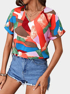 Printed V-Neck Short Sleeve Blouse - Charming Charlie